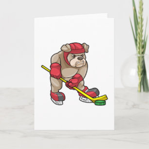 Carte Chien de taureau au hockey sur glace avec bâton de