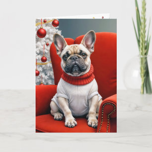 Carte Chien de taureau français de Noël sur une chaise r