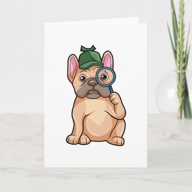 Carte Chien de taureau français en détective avec du ver (Devant)