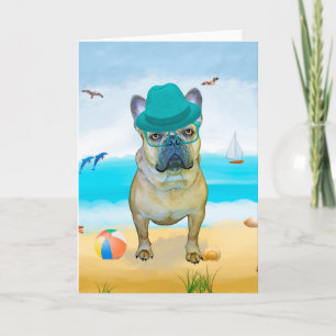 Carte Chien de taureau français sur la plage