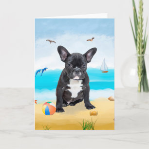 Carte Chien de taureau français sur la plage