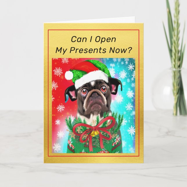 Carte Chien de taureaux français à Santa Hat Mignonne Ch (Devant)