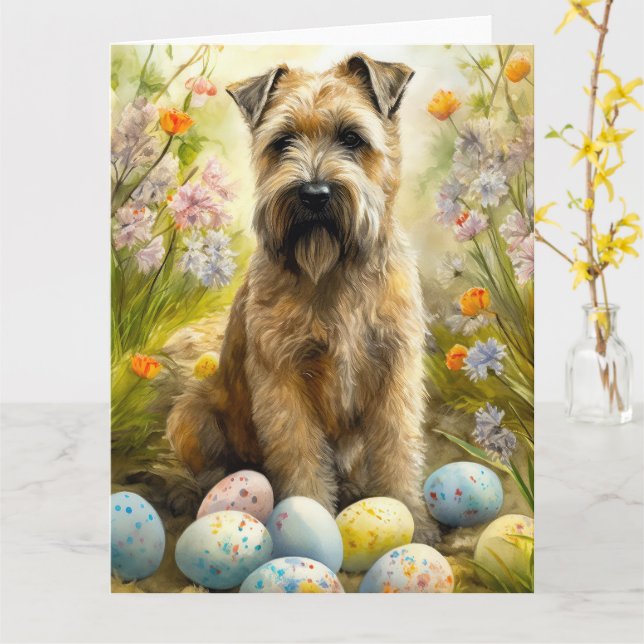 Carte Chien De Terrier À Roue Avec Oeufs De Pâques Vacan (Fleur jaune)