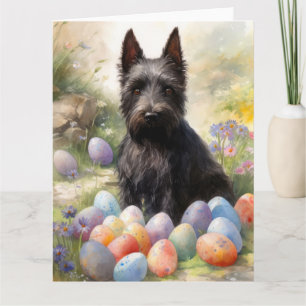 Carte Chien de Terrier écossais avec oeufs de Pâques vac