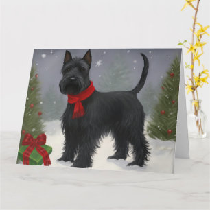 Carte Chien de Terrier écossais en Noël de neige