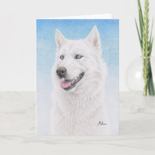 Carte Chien de traîneau sibérien blanc observé par bleu