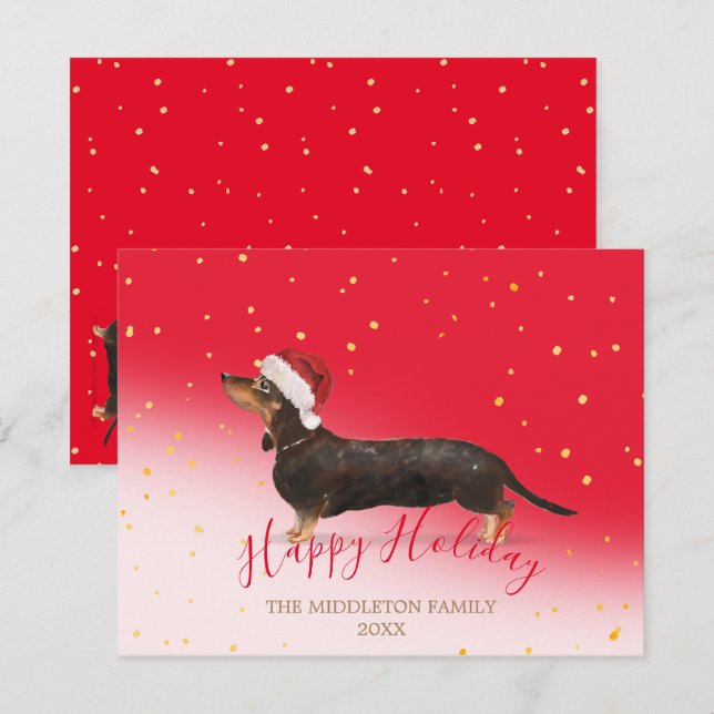 Carte Chien de vacances Dachshund Gold Red Salutation sa (Devant / Derrière)