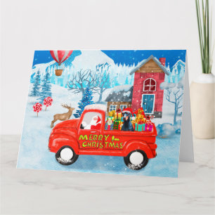Carte Chien Doberman dans un camion de livraison de Noël