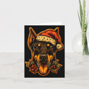 Carte Chien Doberman de Noël avec chapeau de Père Noël P