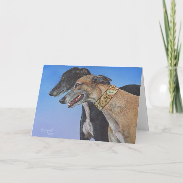 Carte Chien dynamique de whippet de lévrier de duo (Devant)