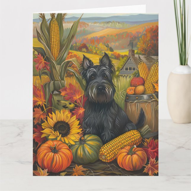 Carte Chien écossais Terrier Moisson d'automne Thanksgiv (Devant)