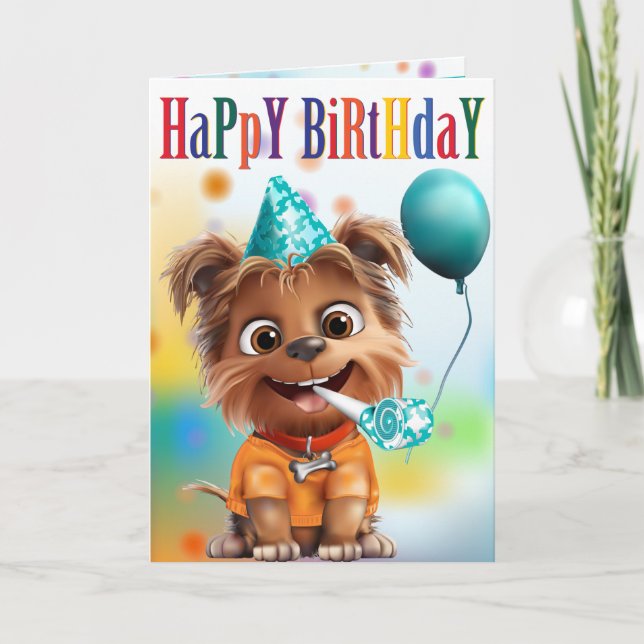 Carte Chien en chapeau de fête d'anniversaire (Devant)