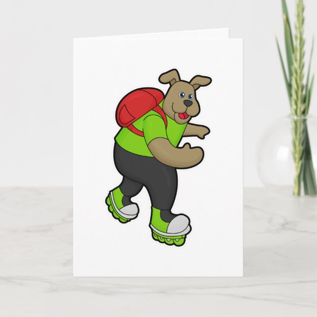 Carte Chien en patineur avec des rollers & sac à dos (Devant)