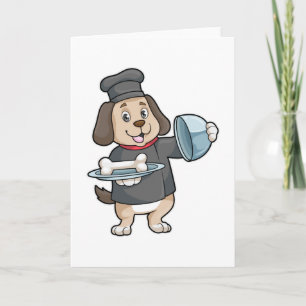Carte Chien en tant que chef avec plat et os