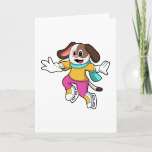 Carte Chien faisant du patinage sur glace avec des patin