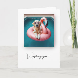 Carte Chien flottant sur une piscine Flamant rose Jouet