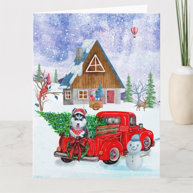 Carte Chien Husky Sibérien Dans Un Camion De Livraison D (Devant)