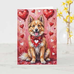 Carte Chien Keeshond de la Saint-Valentin assis avec des