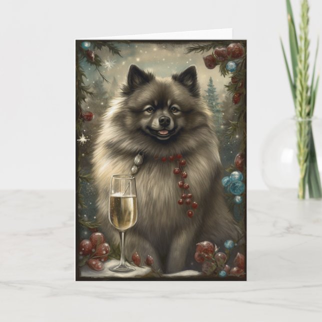 Carte Chien Keeshond Nouvel An (Devant)