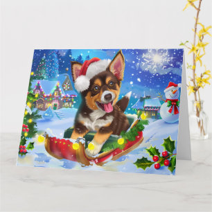 Carte Chien Kelpie australien à Sleigh neige Noël