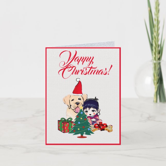 Carte Chien Labrador Cute Avec Petite Fille Noël (Devant)