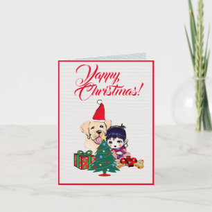 Carte Chien Labrador Cute Avec Petite Fille Noël