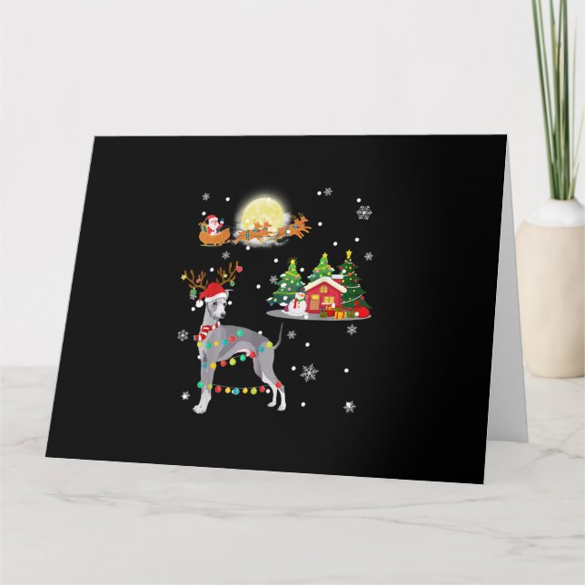 Carte Chien Lévrier Lumière Noël Renne Arbre Noël G (Devant)