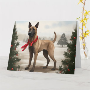 Carte Chien Malinois Belge dans la neige Noël