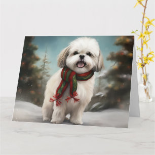 Carte Chien Malti Tzu à Noël de neige