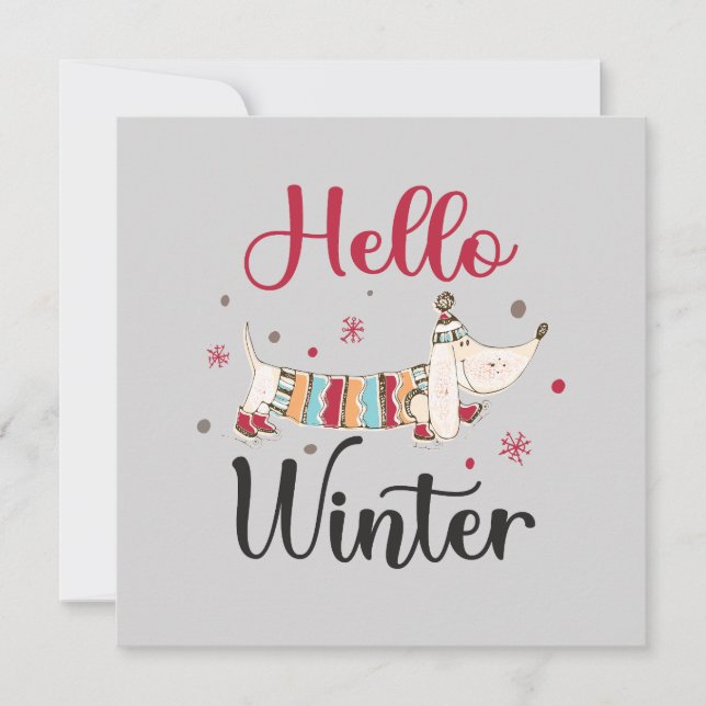 Carte Chien mignon Bonjour hiver (Devant)