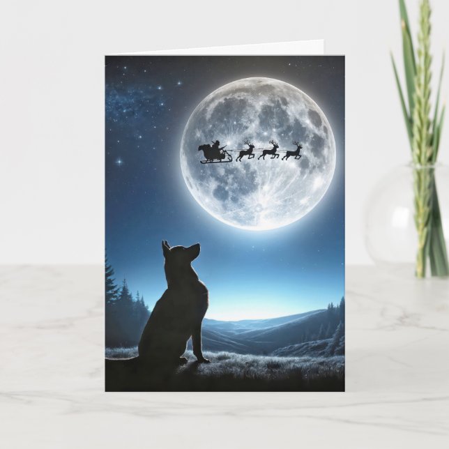 Carte Chien observant le Père Noël et Reindeer (Devant)