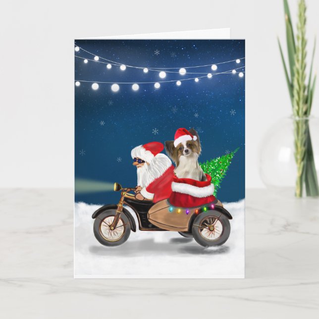 Carte Chien Papillon Noël Père Noël  (Devant)