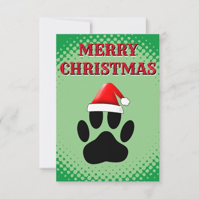 Carte Chien Pawprint Santas Casquette (Devant)