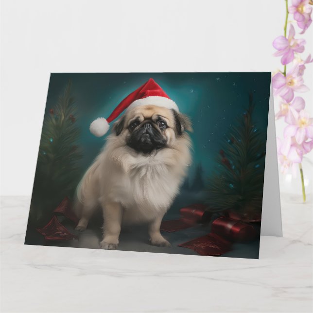 Carte Chien pekingese pendant Noël de neige (Orchidée)