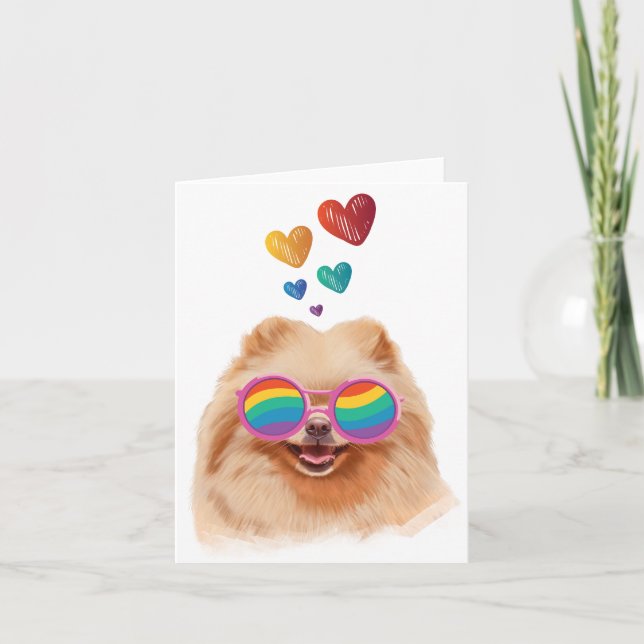 Carte Chien Pomeranian avec coeurs Saint-Valentin (Devant)