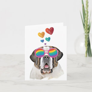 Carte Chien Saint-Bernard avec coeurs Saint-Valentin