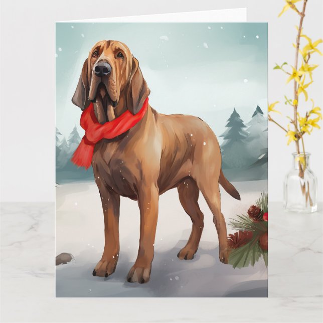 Carte Chien sanglant à Noël de neige (Fleur jaune)