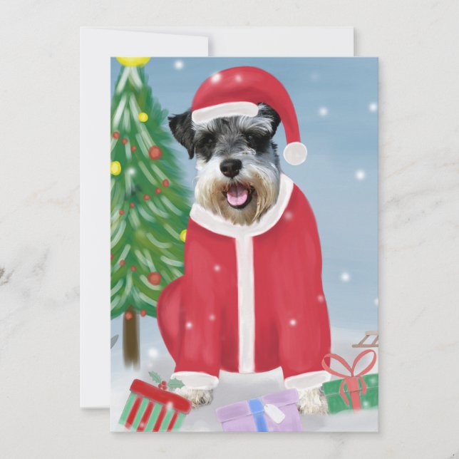 Carte Chien Schnauzer dans la neige Noël  (Devant)