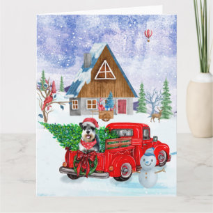 Carte Chien Schnauzer en livraison de Noël Camion Neige