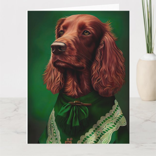 Carte Chien Setter Rouge Irlandais en robe de la Saint-P (Devant)