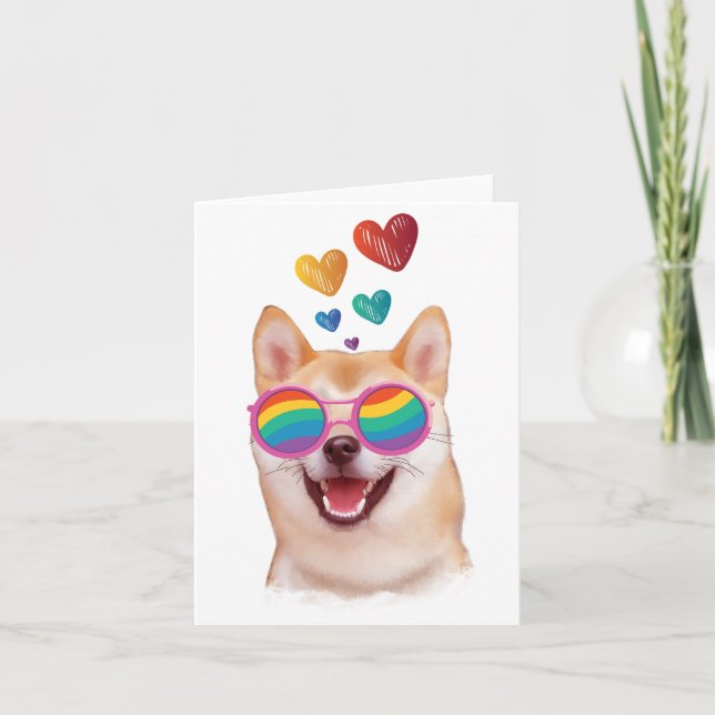 Carte Chien Shiba Inu avec coeurs Saint-Valentin (Devant)
