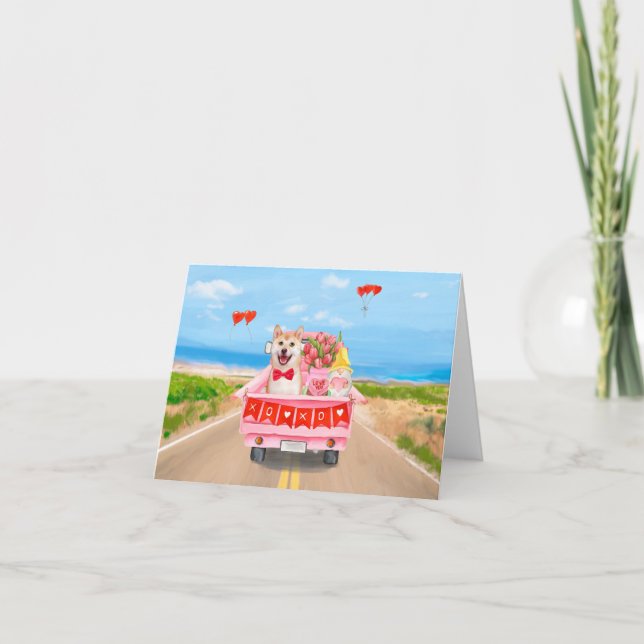 Carte Chien Shiba Inu Camion de la Saint-Valentin Cœurs (Devant)