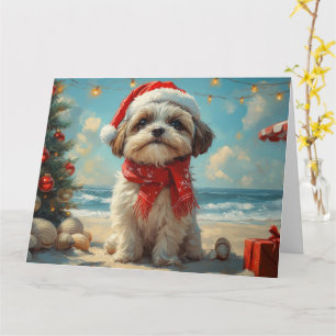 Carte Chien Shih Tzu Noël Vintage Plage
