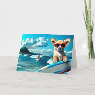 Carte Chien sur le Surboard portant des lunettes de sole