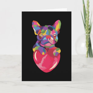 Carte Chien-taureau français au coeur rouge coloré
