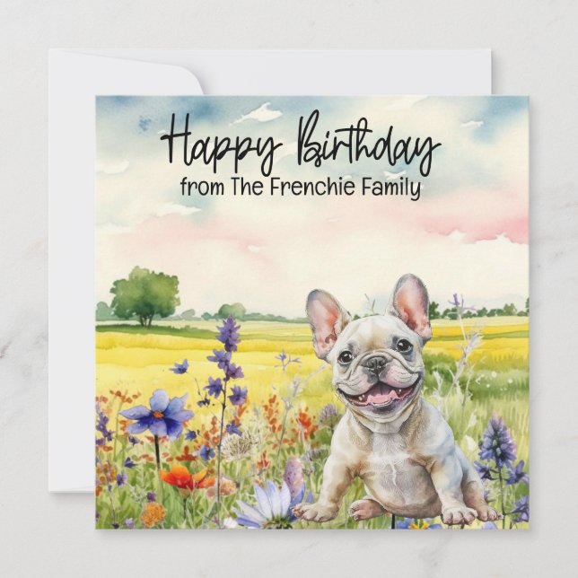 Carte Chien-taureau français en champ de fleurs Aquarell (Devant)