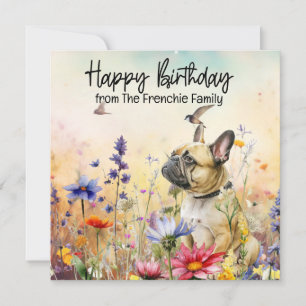 Carte Chien-taureau français en champ de fleurs Aquarell