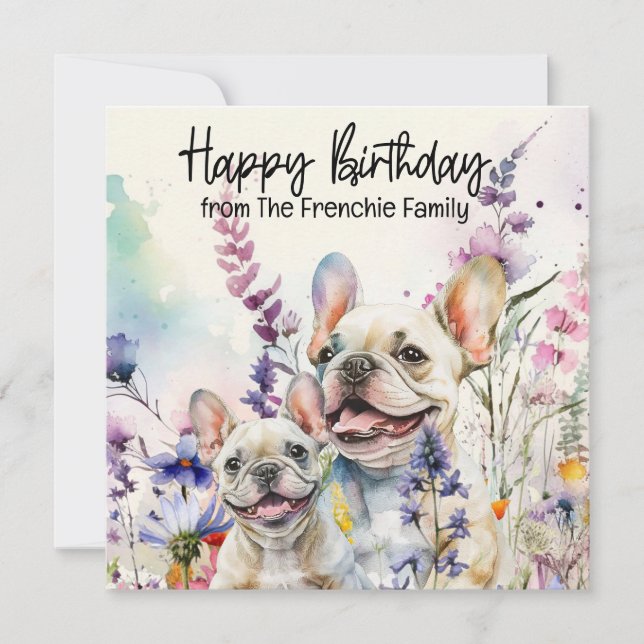 Carte Chien-taureau français en champ de fleurs Aquarell (Devant)