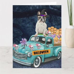 Carte Chien-taureau français Halloween Camion Effrayant 