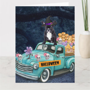 Carte Chien-taureau français Halloween Camion Effrayant 